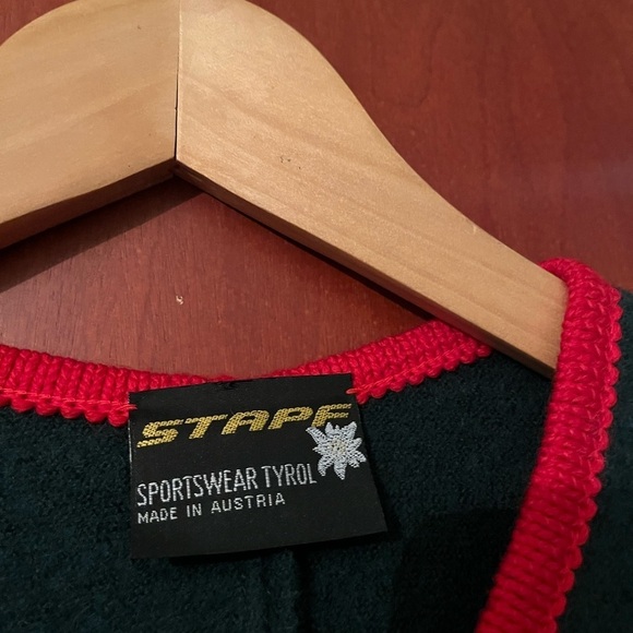 VINTAGE STAPF Sweater Boiled Wool XL Green Metal Button Apres Ski Lodge Austria - Picture 7 of 10